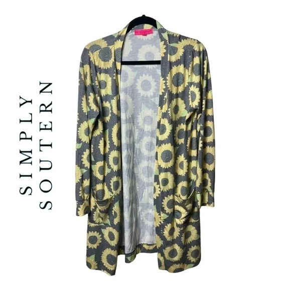 1261. SIMPLY SOUTHERN SUNFLOWER‎ CARDIGAN LONG SLEEVES SIZE L/XL LONG LENGTH - Picture 1 of 9